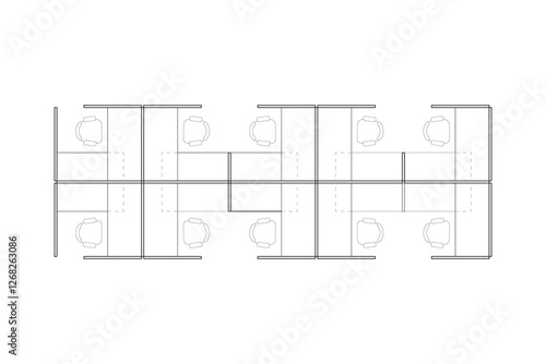 A minimalist 2d vector graphic of a office cubical design, highligthing clean lines and efficient use of space. Perfect for architectural plans and interior design concepts. Set 2
