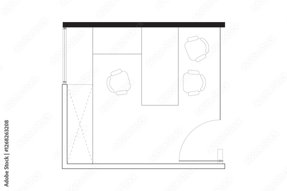 A minimalist 2d vector graphic of a office cubical design, highligthing clean lines and efficient use of space. Perfect for architectural plans and interior design concepts. Set 7
A minimalist 2d vector graphic of a office cubical design, highligthing clean lines and efficient use of space. Perfect for architectural plans and interior design concepts. Set 7