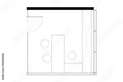 A minimalist 2d vector graphic of a office cubical design, highligthing clean lines and efficient use of space. Perfect for architectural plans and interior design concepts. Set 6
