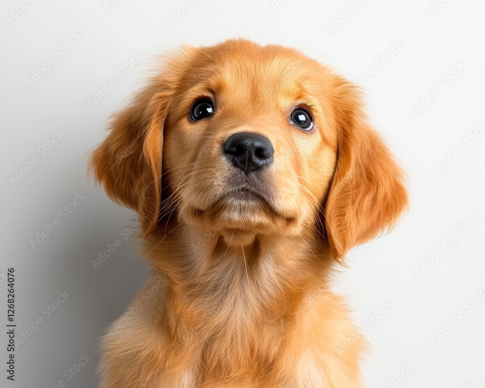 Adorable golden retriever puppy with expressive eyes on a light background. Adorable golden retriever puppy with expressive eyes on a light background.
