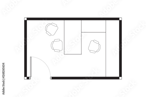 A minimalist 2d vector graphic of a office cubical design, highligthing clean lines and efficient use of space. Perfect for architectural plans and interior design concepts. Set 12
