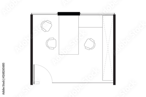 A minimalist 2d vector graphic of a office cubical design, highligthing clean lines and efficient use of space. Perfect for architectural plans and interior design concepts. Set 1
1