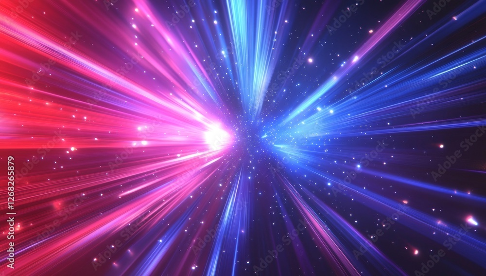 Naklejka premium Cosmic rays collide, nebula background, digital art, website header