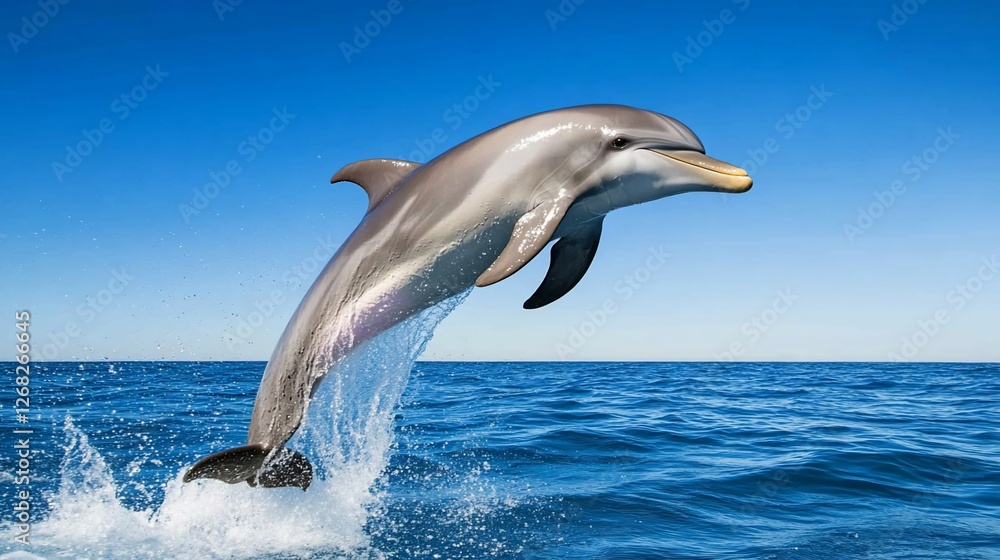 Dolphin leaping ocean blue sky Dolphin leaping ocean blue sky