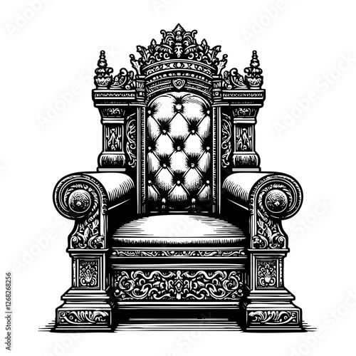 Kingdom throne sketch engraving black and white outline. Scratch board imitation.
