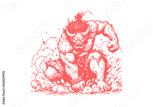 Oni Japanese Demon hand drawn sketch vector