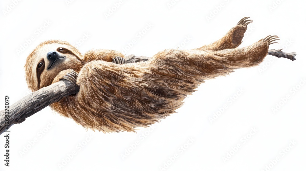 Obraz premium Sloth hanging branch, rainforest background, wildlife, nature, animal portrait