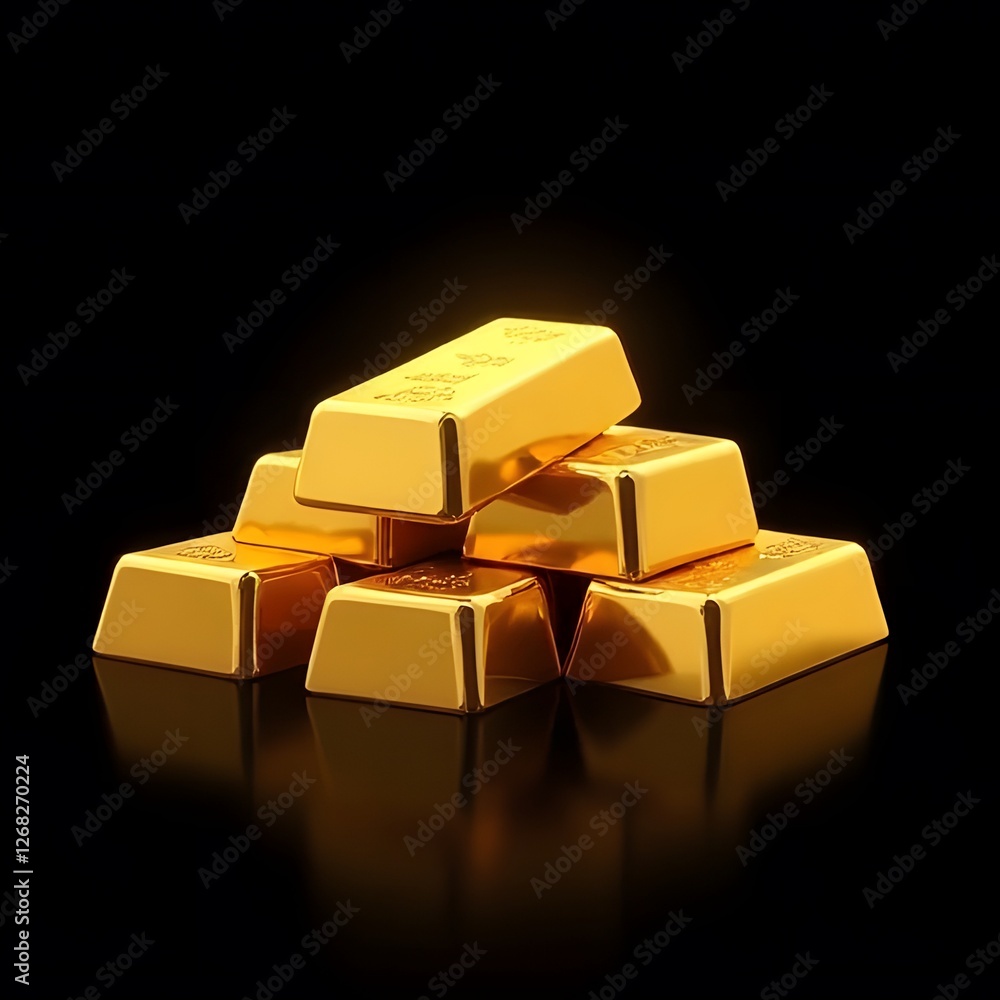 A stack of shiny gold bars on a black background representing wealth, success, and investment A stack of shiny gold bars on a black background representing wealth, success, and investment