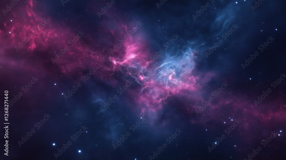 Naklejka premium Cosmic Nebula Pink And Blue Hues In Dark Starry Night
