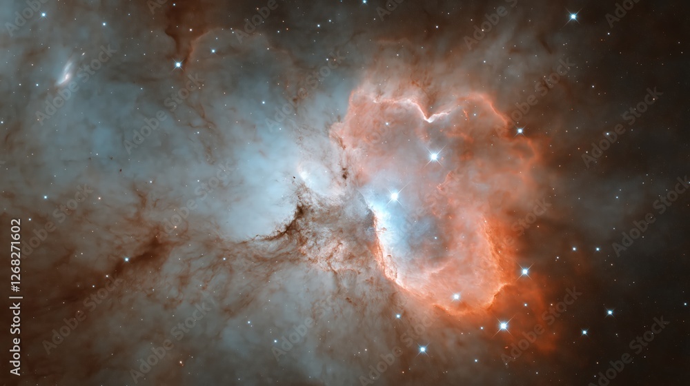 Obraz premium Wide Field Shot of Cosmic Cloud of Glowing Gas and Dust with Bright Stars Keywords nebula,space,ast