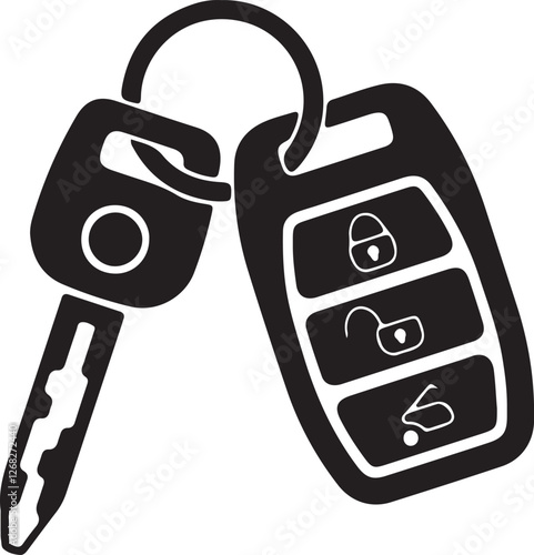 Illustration of a car key with an alarm, not a keyless entry or remote key