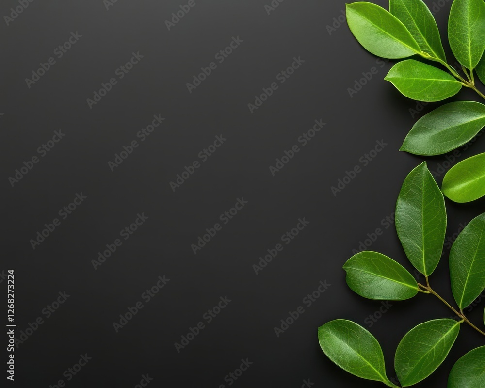 Lush green leaves arranged on a dark background for a fresh and natural look. Lush green leaves arranged on a dark background for a fresh and natural look.