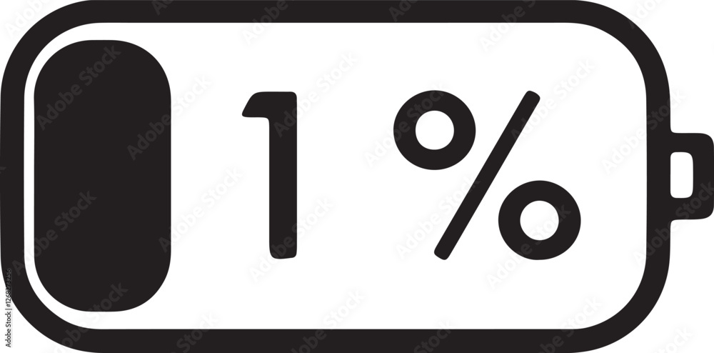Illustration of a battery with only 1 percent remaining Illustration of a battery with only 1 percent remaining