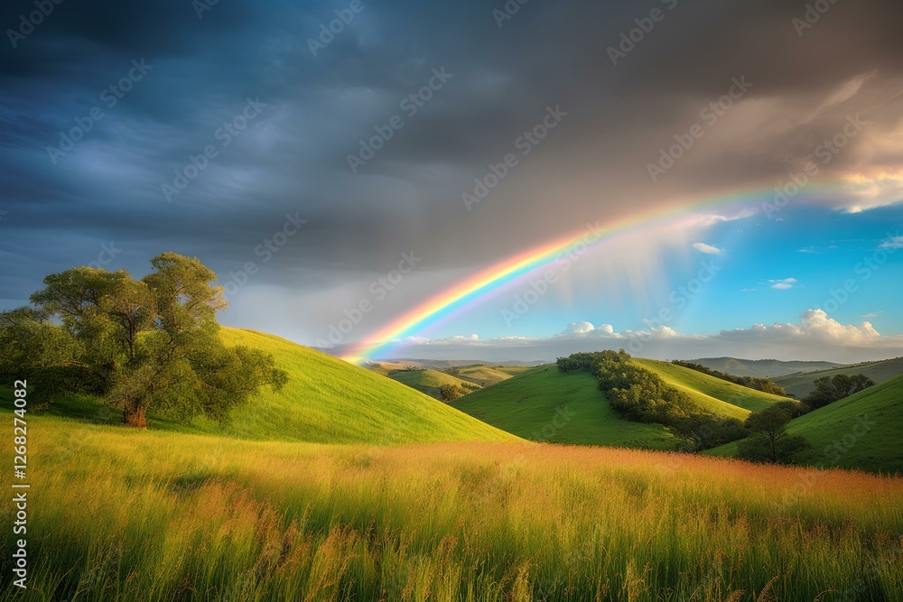 Naklejka premium rainbow over field