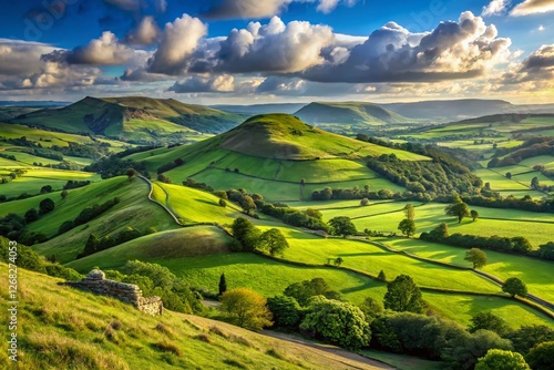 Rolling Green Hills of Peak District National Park, Derbyshire, England