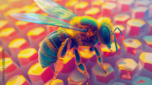 Bee collecting nectar in a vibrant hive demonstrates crucial role in pollination and ecosystem balance during a sunny afternoon.