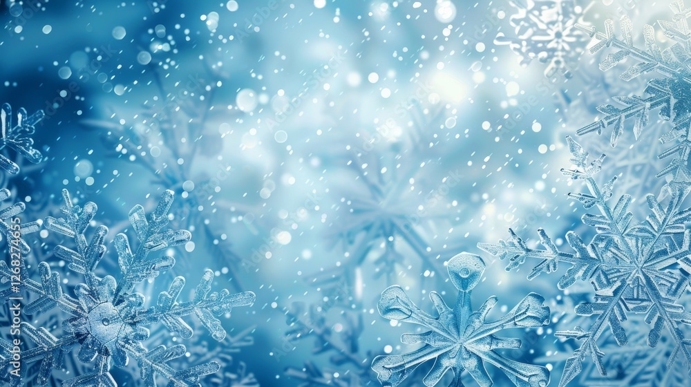 A blue background with delicate snowflakes and ice patterns with A blue background with delicate snowflakes and ice patterns with