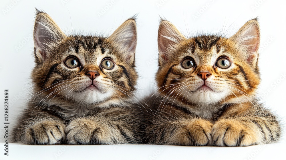 Two adorable kittens resting side by side, looking curiously at the camera. Two adorable kittens resting side by side, looking curiously at the camera.