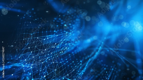 A blue background with digital lines and grids with