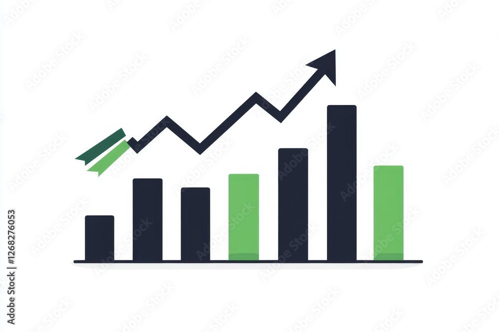 Upward trending bar graph, growth chart, white background, progress report, data visualization Upward trending bar graph, growth chart, white background, progress report, data visualization