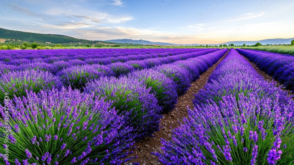 Obraz premium Endless rows of vibrant lavender bushes stretch into the distance