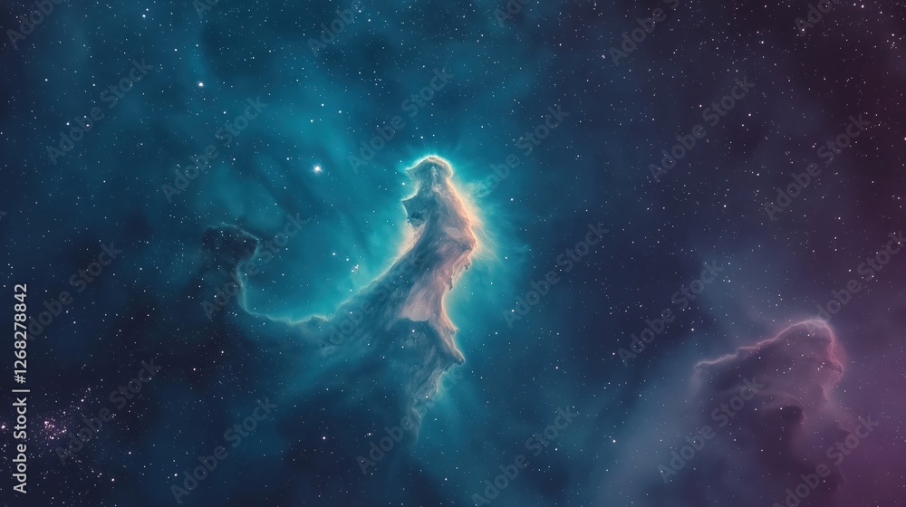 Fototapeta premium Cosmic Nebula Teal Purple Hues Stellar Backgrounds.Keywords nebula,space,cosmos,stars,galaxy,astrono