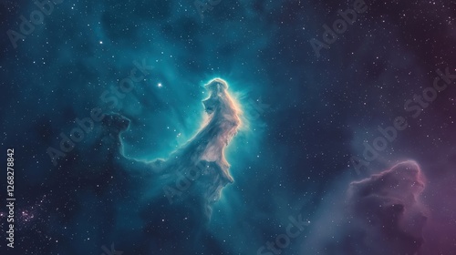 Cosmic Nebula Teal Purple Hues Stellar Backgrounds.Keywords nebula,space,cosmos,stars,galaxy,astrono photo