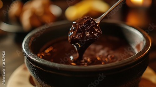 A single drop of rich chocolate fondue.