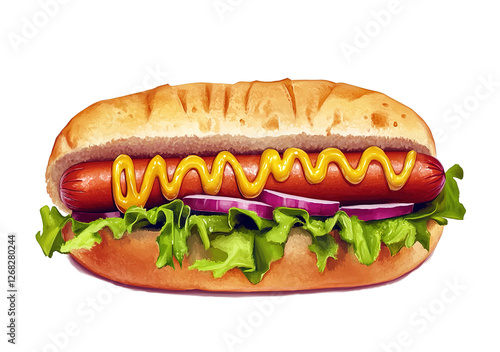 Barbecue Grilled Hot Dogs with  yellow American mustard, On a dark wooden background