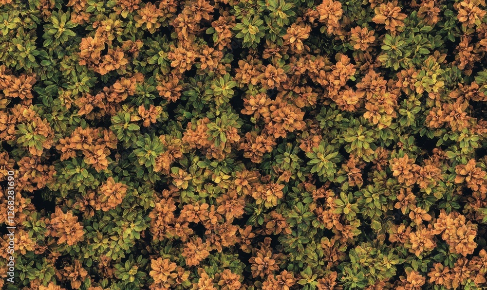 A vibrant aerial view of lush green foliage interspersed with warm orange flowers, showcasing nature's beauty A vibrant aerial view of lush green foliage interspersed with warm orange flowers, showcasing nature's beauty