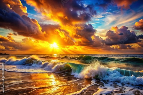 Serene Sunset Ocean Waves: Low Light Coastal Photography