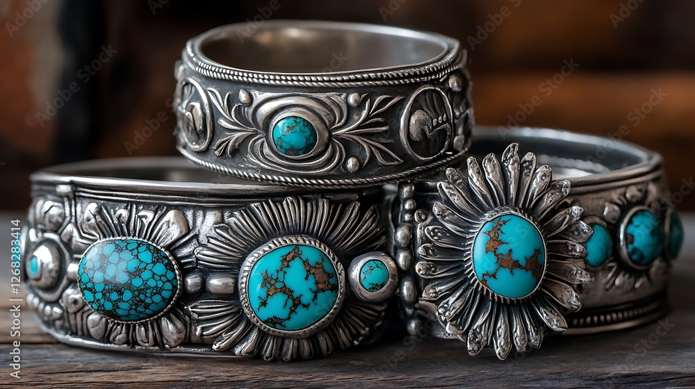 Obraz premium Exquisite Turquoise and Sterling Silver Bracelets