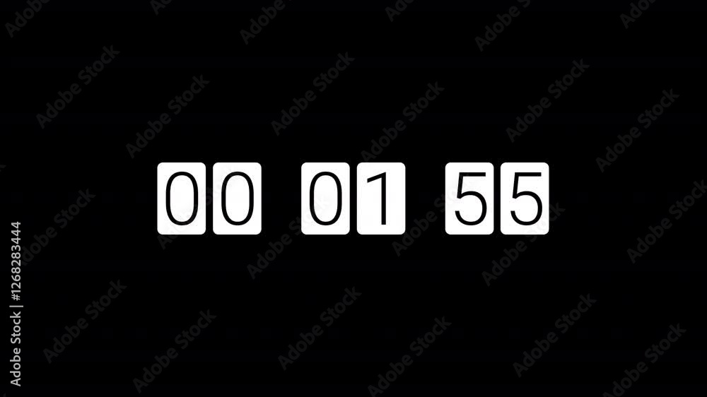 animation of two minutes countdown on transparent background with alpha channel, 2 minutes timer countdown animation, 2 minutes countdown