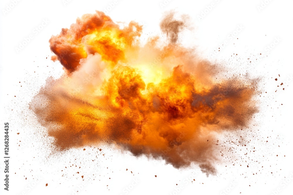 Fiery explosion cloud isolated on white background, impact effect, VFX Fiery explosion cloud isolated on white background, impact effect, VFX