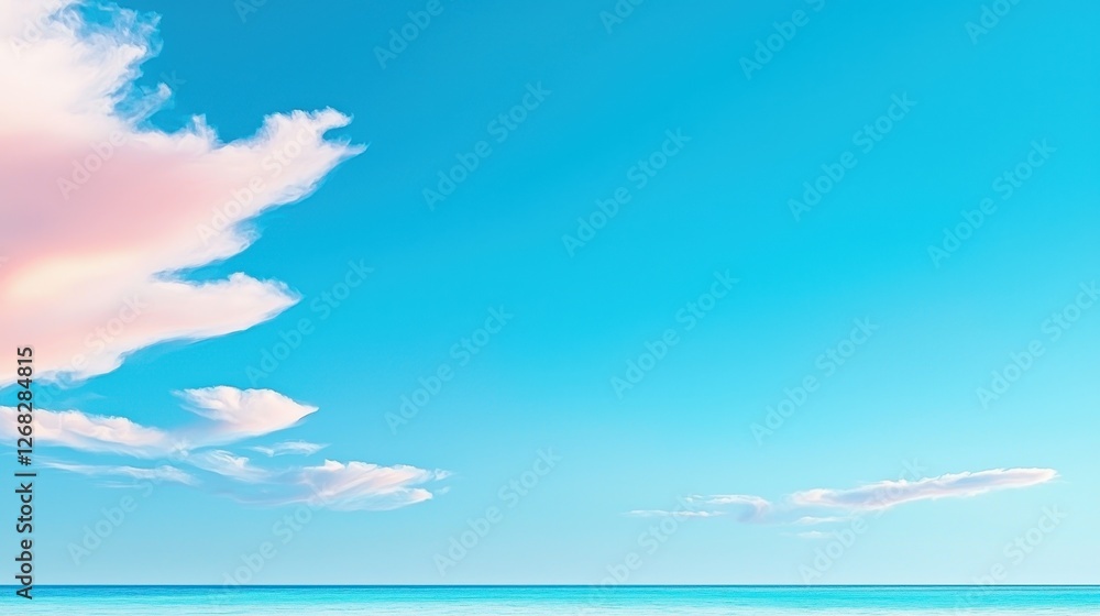 Tranquil ocean meets blue sky adorned with soft clouds Tranquil ocean meets blue sky adorned with soft clouds