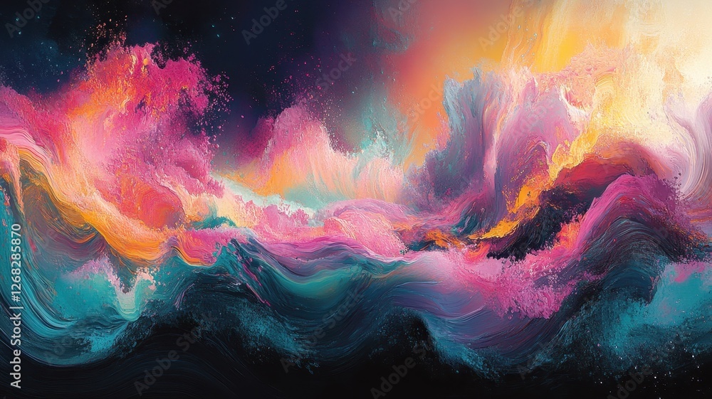 Vibrant Abstract Painting with Dynamic Swirls of Colorful Waves and Energetic Brushstrokes in a Modern Artistic Style Vibrant Abstract Painting with Dynamic Swirls of Colorful Waves and Energetic Brushstrokes in a Modern Artistic Style