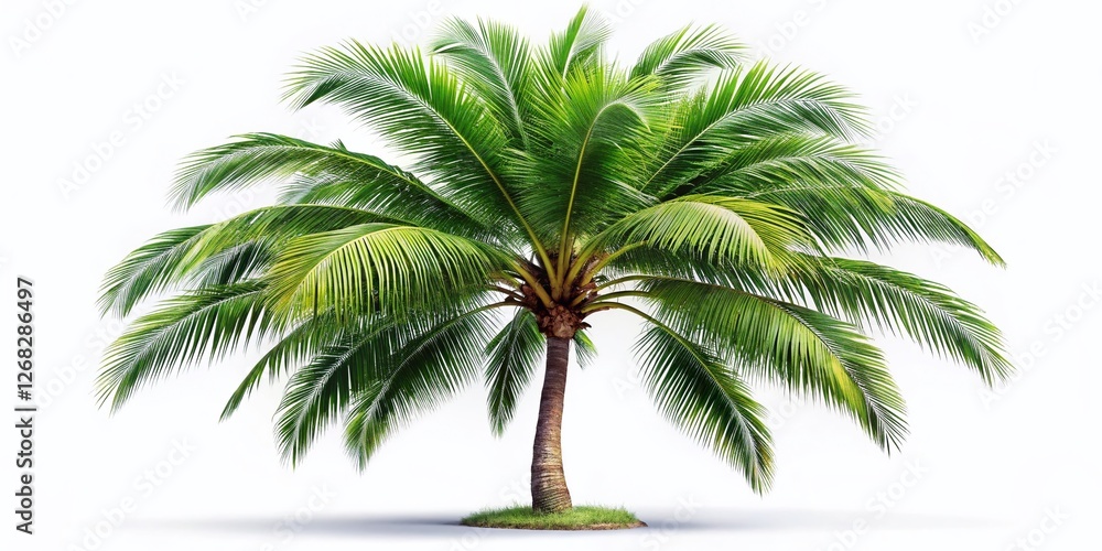 Obraz premium Single Palm Tree Isolated, Tropical Plant on White Background, Summer Vacation Image