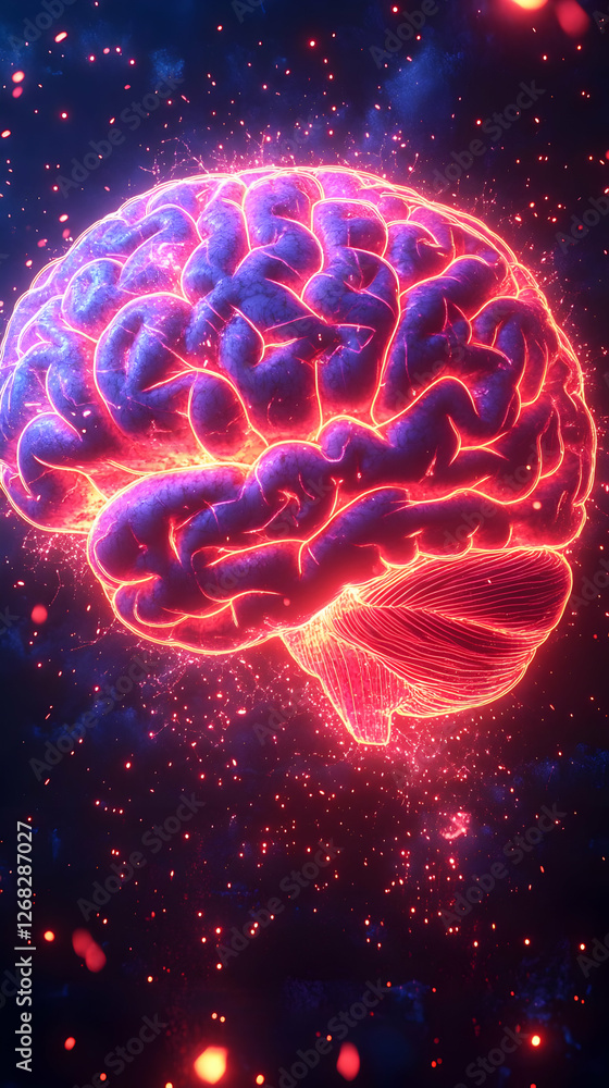 Glowing Digital Brain Illustration Glowing Digital Brain Illustration