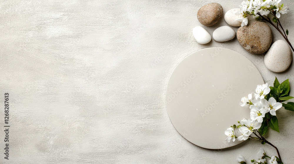 Zen inspired meditation circle with stones and flowers for tranquility Zen inspired meditation circle with stones and flowers for tranquility