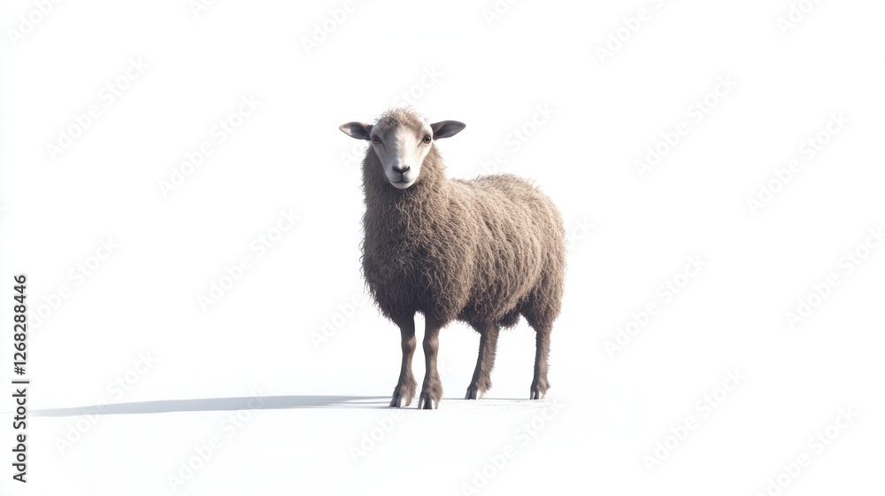 Fototapeta premium Sheep standing, white background, farm animal