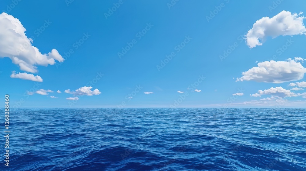 Obraz premium Serene Ocean View Under A Blue Sky With Fluffy Clouds