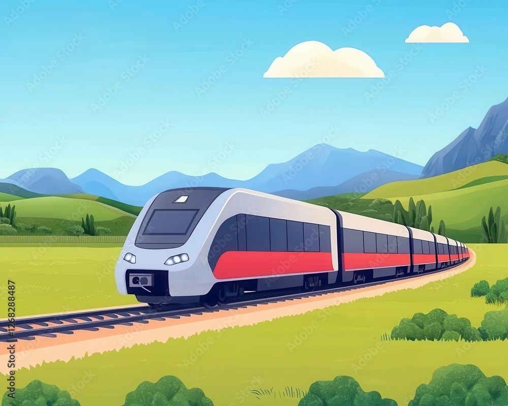 Green Tech Climate Change Mitigation Concept, A highspeed electric train moving through a green countryside, showcasing carbonneutral transportation Green Tech Climate Change Mitigation Concept, A highspeed electric train moving through a green countryside, showcasing carbonneutral transportation