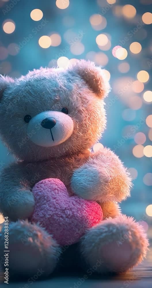 Vertical video cute teddy bear holding a heart. Valentine's Day Vertical video cute teddy bear holding a heart. Valentine's Day