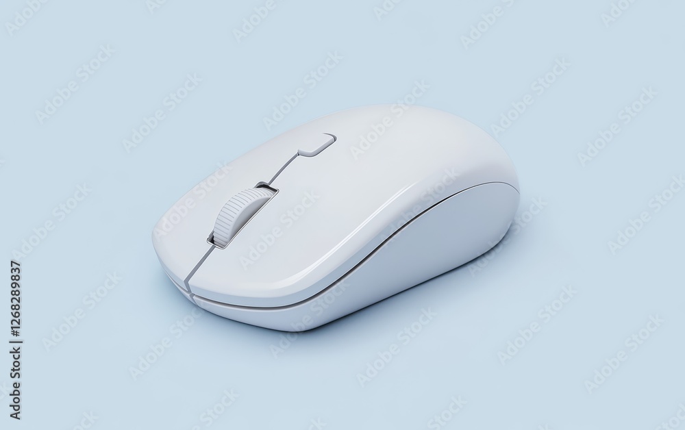 White Computer Mouse on Soft Blue Background White Computer Mouse on Soft Blue Background