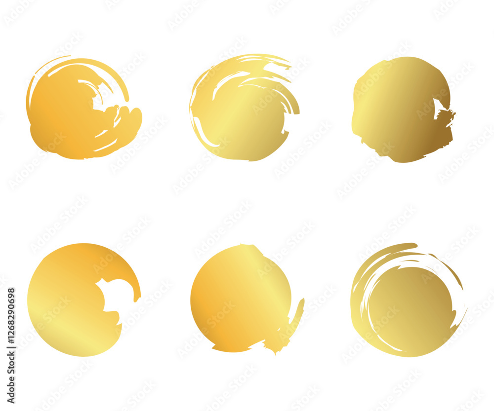 Set of grunge golden circle brush ink stroke. Grunge collection for design. Set of grunge golden circle brush ink stroke. Grunge collection for design.
