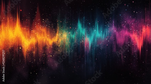 Vibrant Abstract Sound Wave with Multicolored Light Streaks on Black Background