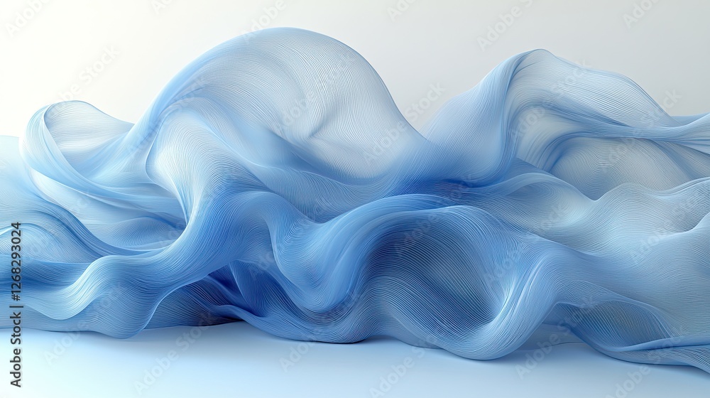 Fototapeta premium Flowing blue fabric draped elegantly, creating soft waves against a minimalistic background
