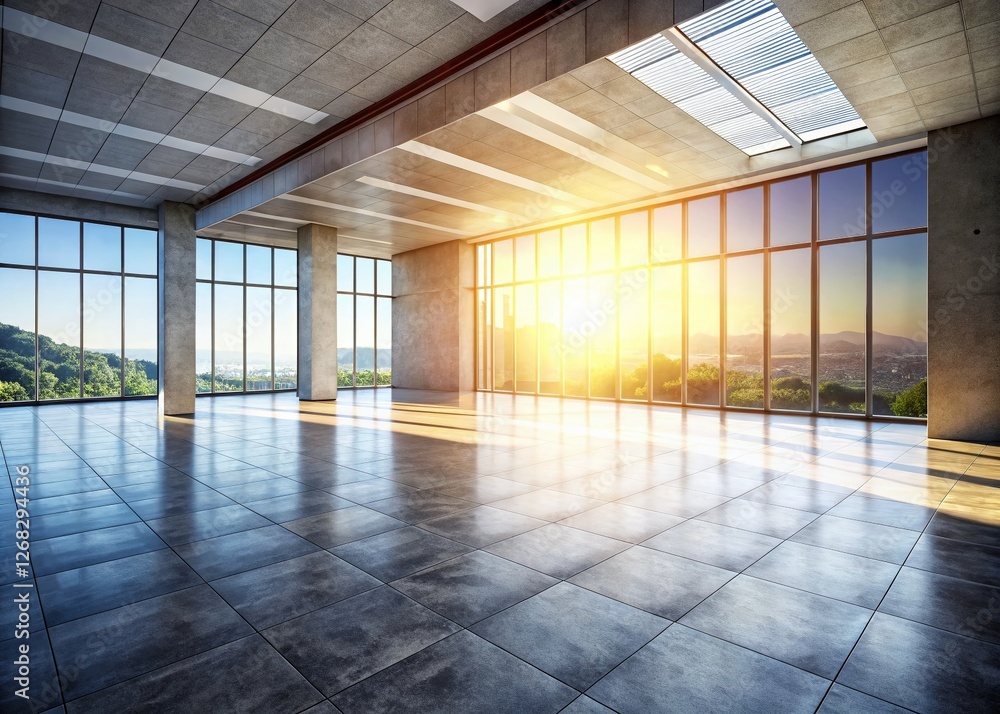 custom made wallpaper toronto digitalSunlit Empty Room with Concrete Tile Floor - Modern Architectural Photography