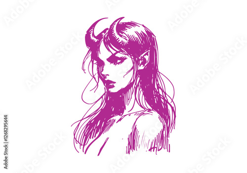 Lilith Demon Queen hand drawn sketch vector