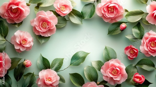 Delicate camellia flower background with text for Women's Day celebrations.